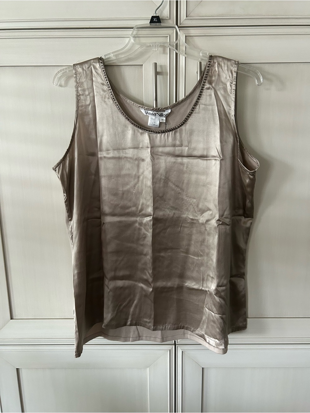 WinterSilks Taupe Satin Beaded Neckline Tank